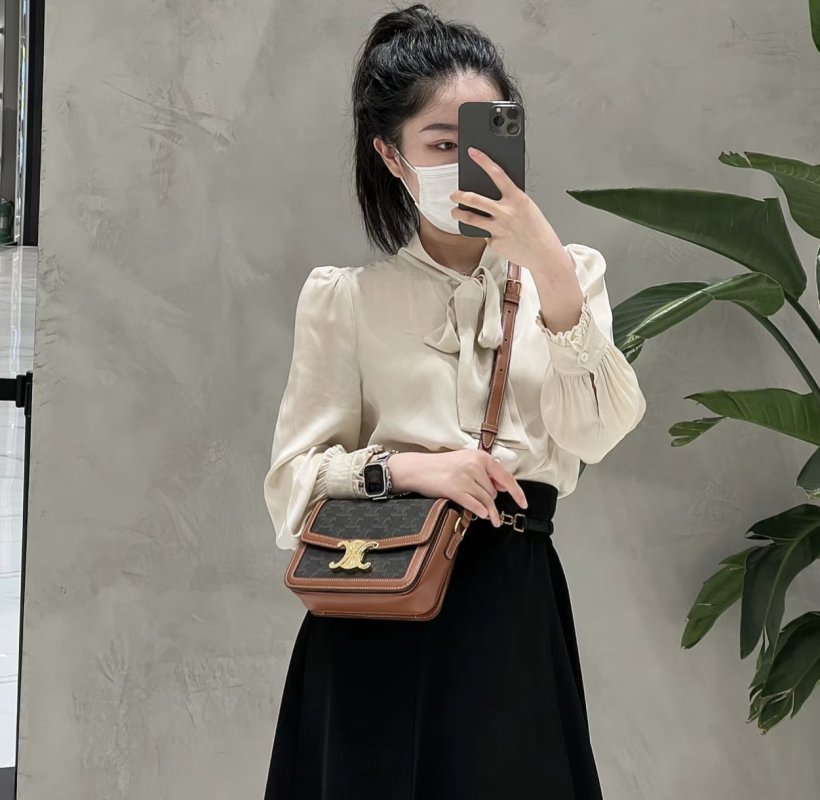 Celine Triomphe Tofu Shoulder Bag Brown Monogram view