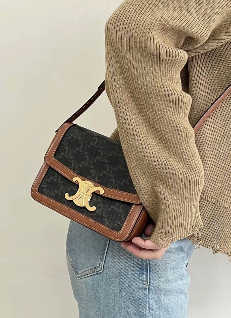 Celine Triomphe Tofu Shoulder Bag Brown Monogram view