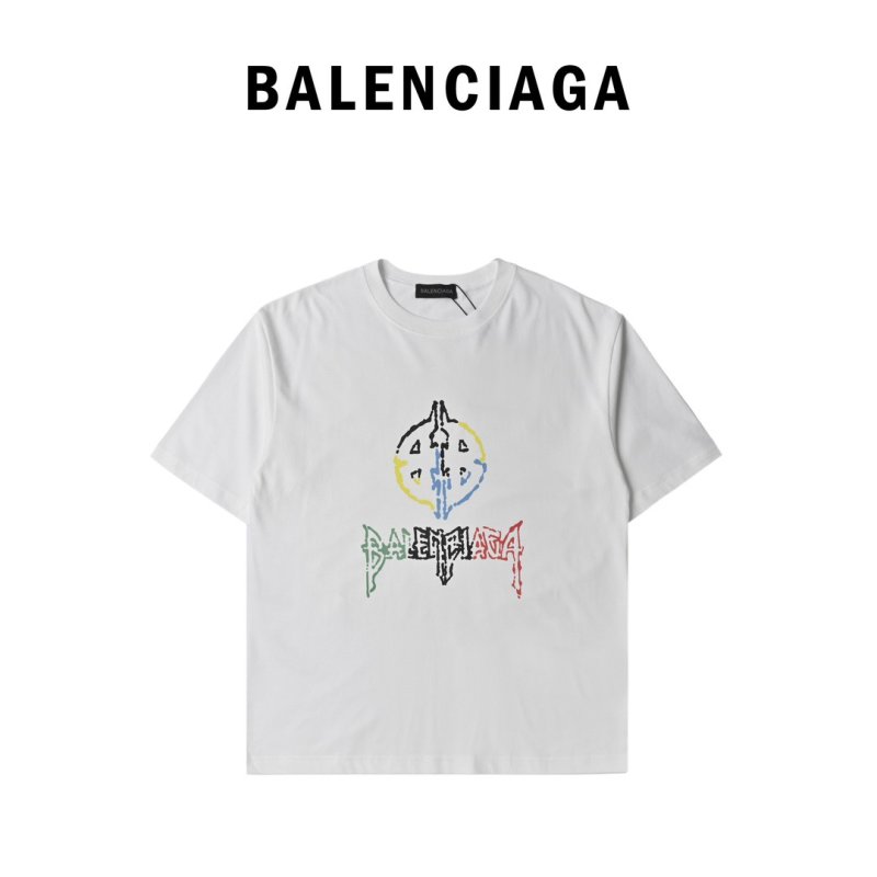 Balenciaga Multicolor Logo White T-Shirt view