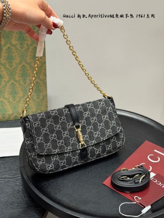 Gucci Jackie 1961 GG Aperitivo Denim Shoulder Bag Navy view 2