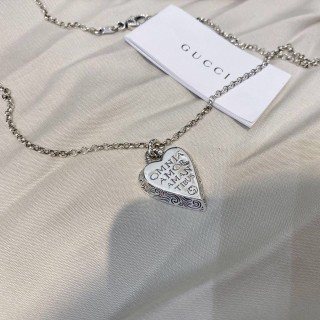 Gucci Heart Engraved Silver Pendant Necklace view 3