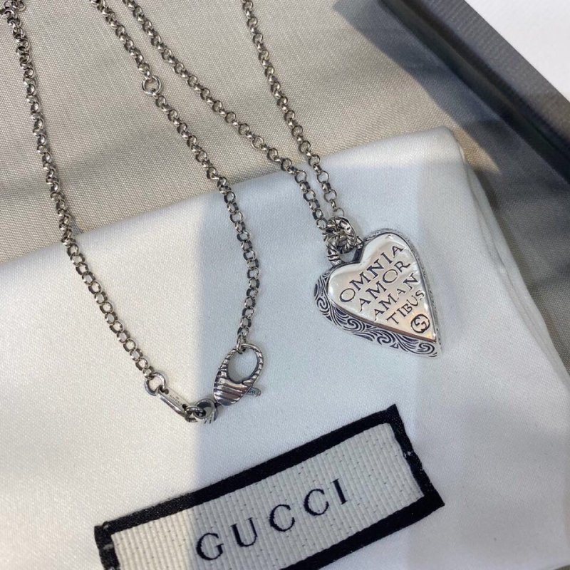 Gucci Heart Engraved Silver Pendant Necklace view
