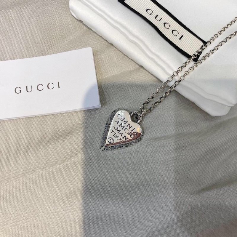 Gucci Heart Engraved Silver Pendant Necklace view