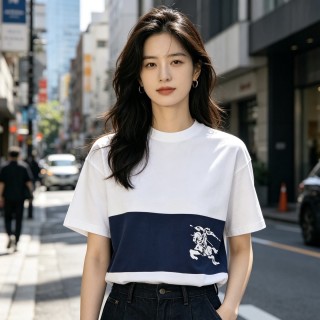White Navy Stripe Short Sleeve T-Shirt with Graphic Print