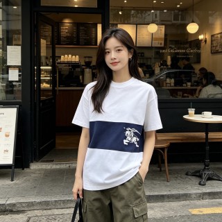 White Navy Stripe Short Sleeve T-Shirt with Graphic Print view 4