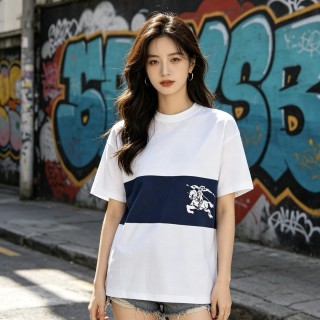 White Navy Stripe Short Sleeve T-Shirt with Graphic Print view 8