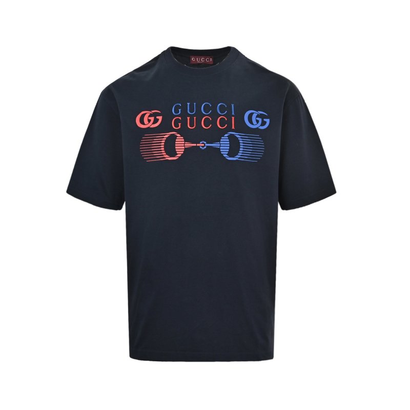 Black Graphic Print Short Sleeve T-Shirt with Blue & Red Design view