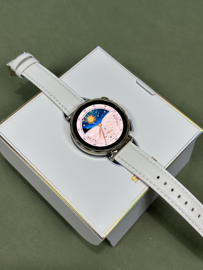 Day-Night Celestial Dial Watch with White Leather Strap