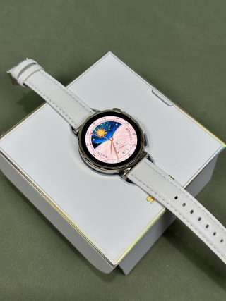Day-Night Celestial Dial Watch with White Leather Strap