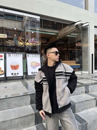 Black & Grey Stripe Zip Fleece Jacket view 2