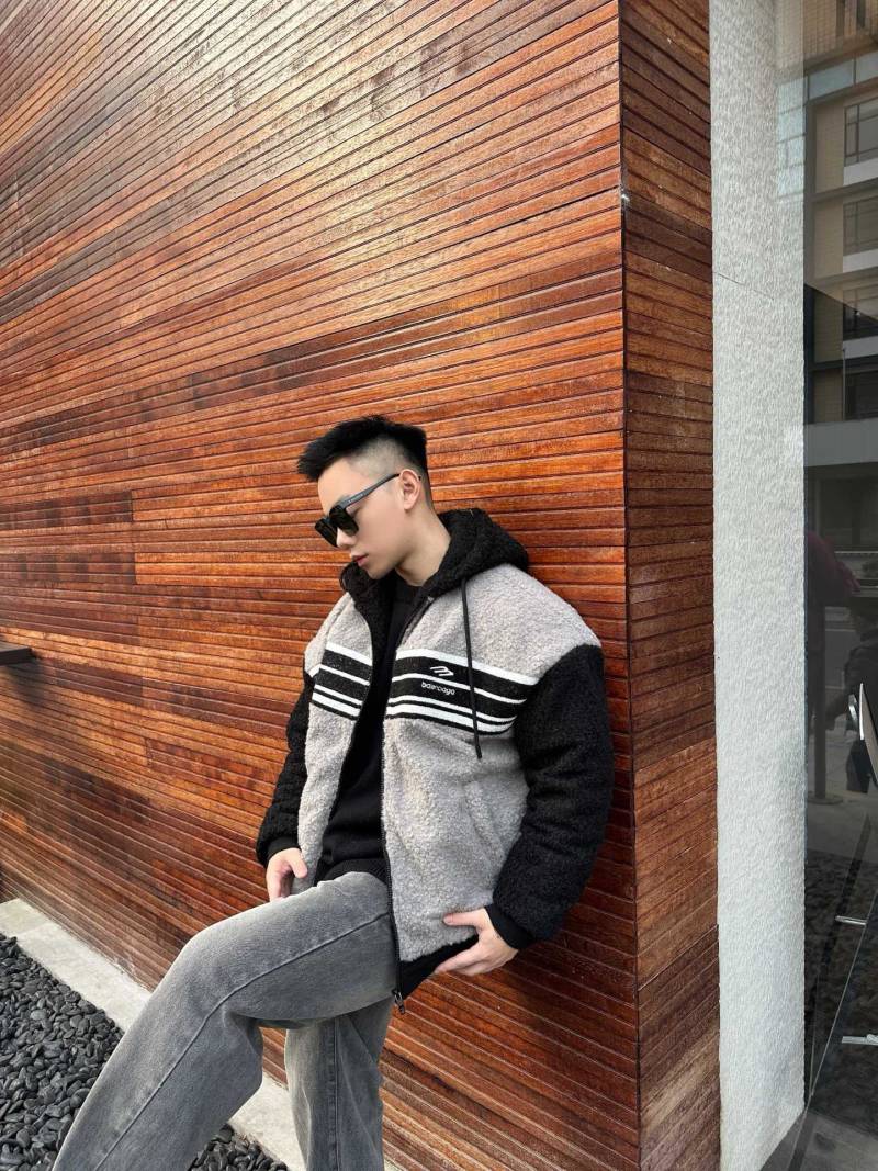 Black & Grey Stripe Zip Fleece Jacket view