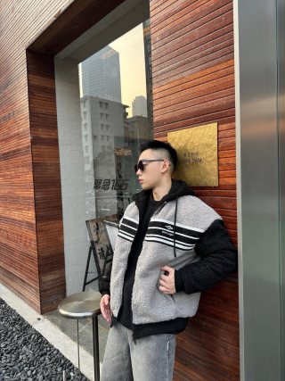 Black & Grey Stripe Zip Fleece Jacket view 5