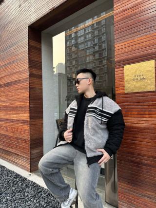 Black & Grey Stripe Zip Fleece Jacket view 6