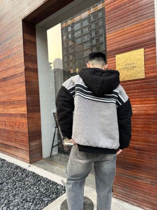 Black & Grey Stripe Zip Fleece Jacket view 7