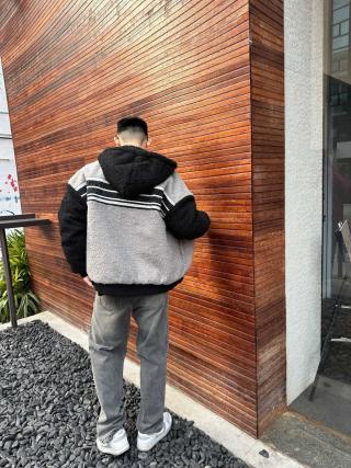Black & Grey Stripe Zip Fleece Jacket view 8