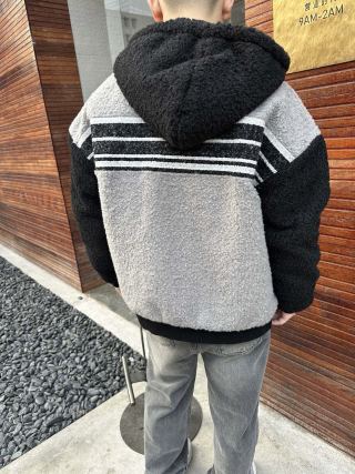 Black & Grey Stripe Zip Fleece Jacket view 9