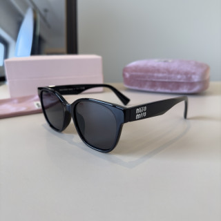 Miu Miu Black Round Sunglasses with Crystal Logo view 2