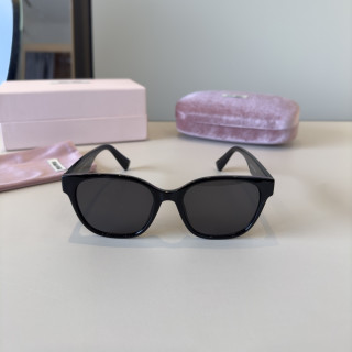 Miu Miu Black Round Sunglasses with Crystal Logo view 3