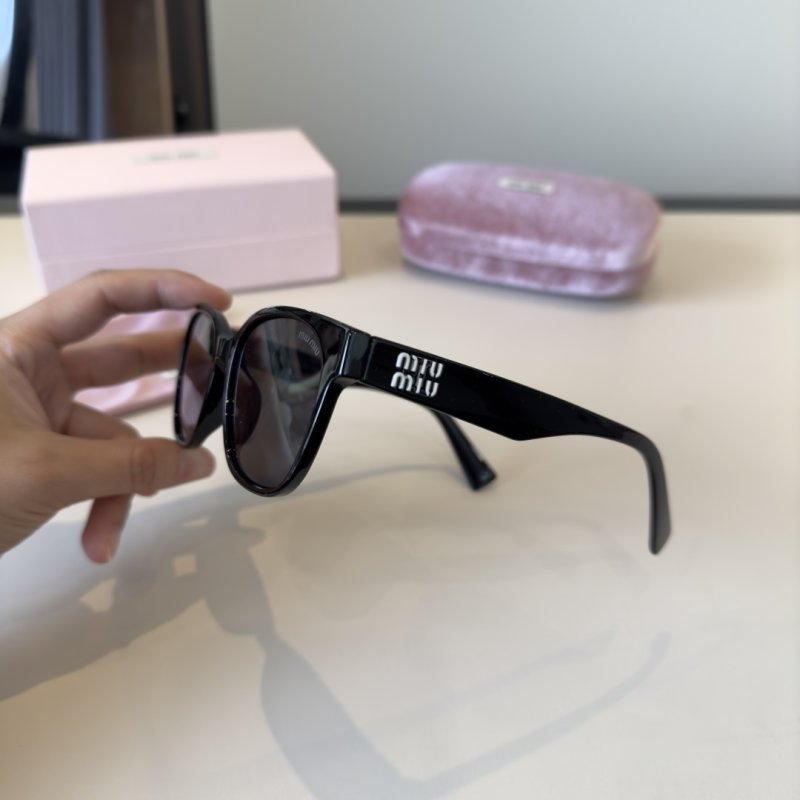 Miu Miu Black Round Sunglasses with Crystal Logo view