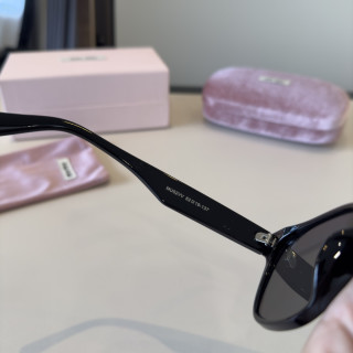 Miu Miu Black Round Sunglasses with Crystal Logo view 6