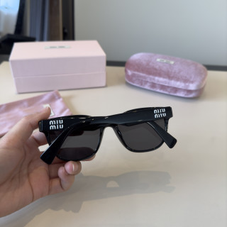 Miu Miu Black Round Sunglasses with Crystal Logo view 8