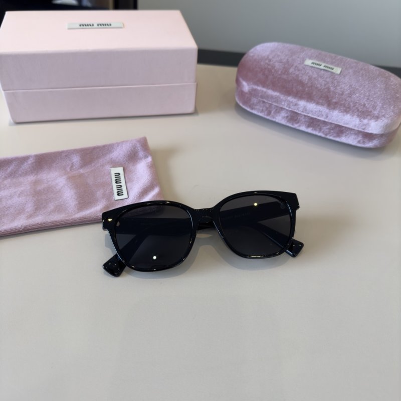 Miu Miu Black Round Sunglasses with Crystal Logo view