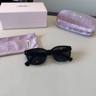 Miu Miu Black Round Sunglasses with Crystal Logo view 9