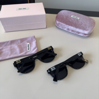 Miu Miu Black Round Sunglasses with Crystal Logo view 10