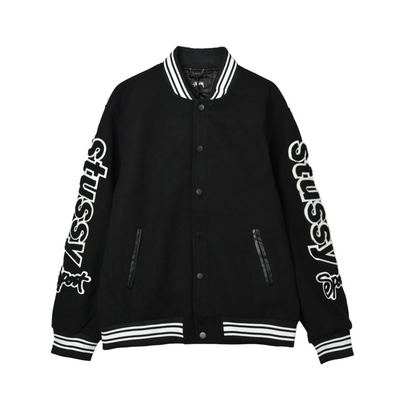 Chrome Hearts Black Varsity Bomber Jacket with Embroidered Sleeves view