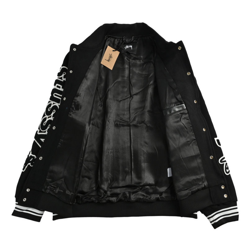 Chrome Hearts Black Varsity Bomber Jacket with Embroidered Sleeves view