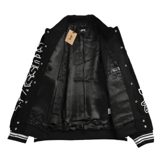 Chrome Hearts Black Varsity Bomber Jacket with Embroidered Sleeves view 13