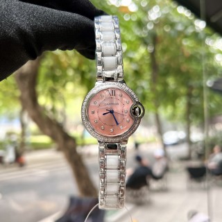 Cartier Ballon Bleu 33mm Diamond Bezel Pink Dial Quartz Watch