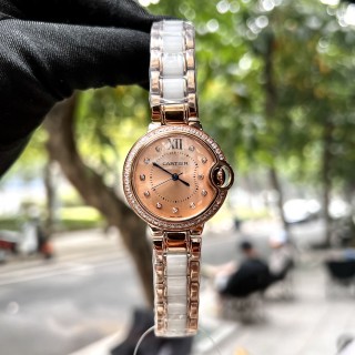 Cartier Ballon Bleu 33mm Diamond Bezel Pink Dial Quartz Watch view 2