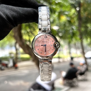 Cartier Ballon Bleu 33mm Diamond Bezel Pink Dial Quartz Watch view 3