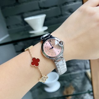 Cartier Ballon Bleu 33mm Diamond Bezel Pink Dial Quartz Watch view 7