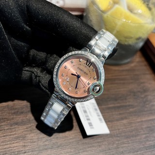Cartier Ballon Bleu 33mm Diamond Bezel Pink Dial Quartz Watch view 9