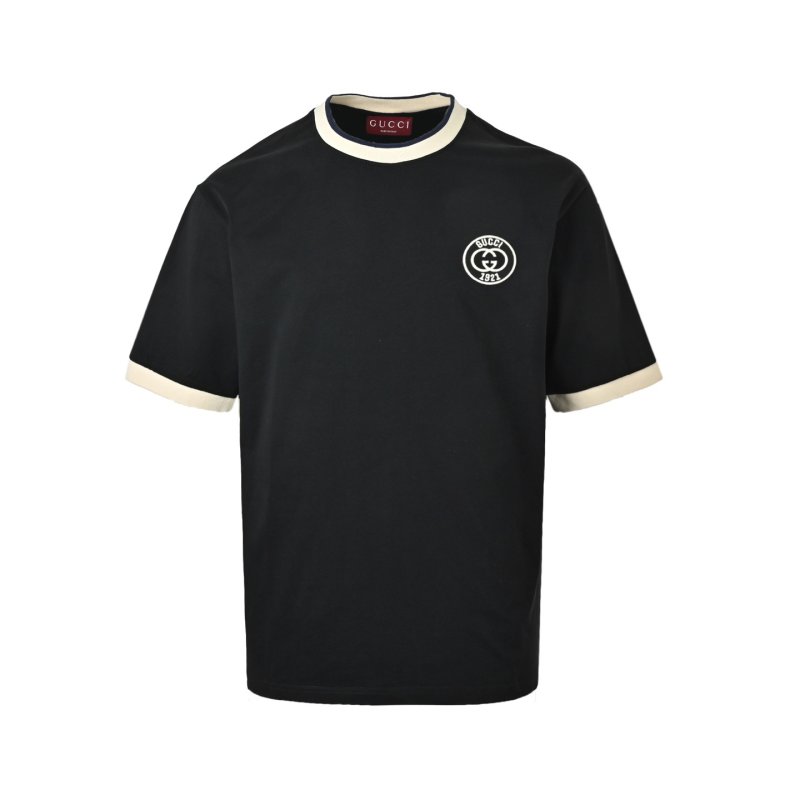 Gucci GG Logo Short Sleeve T-Shirt Black with Stripe Trim view
