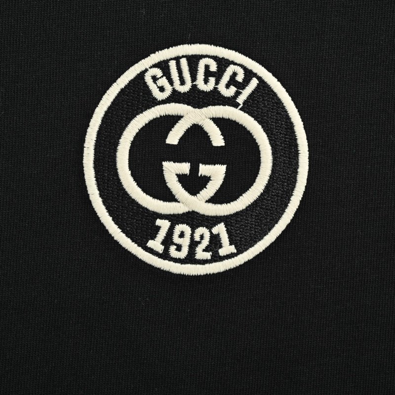 Gucci GG Logo Short Sleeve T-Shirt Black with Stripe Trim view
