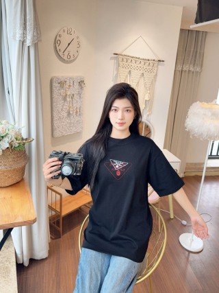 Black Graphic Triangle T-Shirt with Embroidered Logo