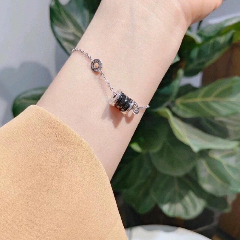 Silver Chain Bracelet with Black Cubic Charm