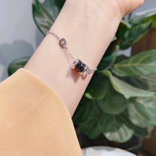 Silver Chain Bracelet with Black Cubic Charm
