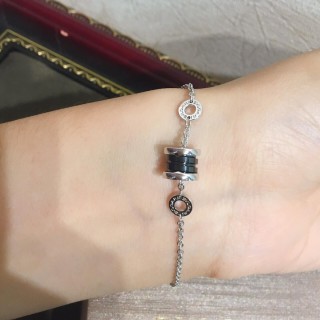 Silver Chain Bracelet with Black Cubic Charm view 3