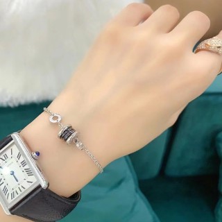 Silver Chain Bracelet with Black Cubic Charm view 4