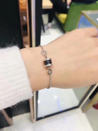 Silver Chain Bracelet with Black Cubic Charm view 5