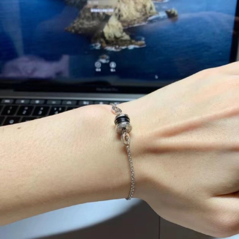 Silver Chain Bracelet with Black Cubic Charm view
