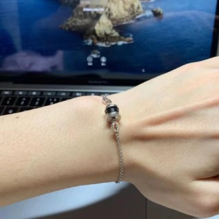 Silver Chain Bracelet with Black Cubic Charm view 6