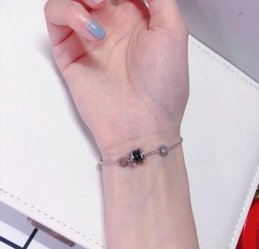 Silver Chain Bracelet with Black Cubic Charm view