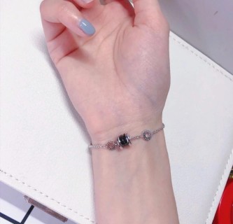 Silver Chain Bracelet with Black Cubic Charm view 8