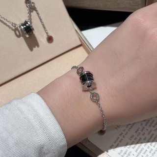 Silver Chain Bracelet with Black Cubic Charm view 9