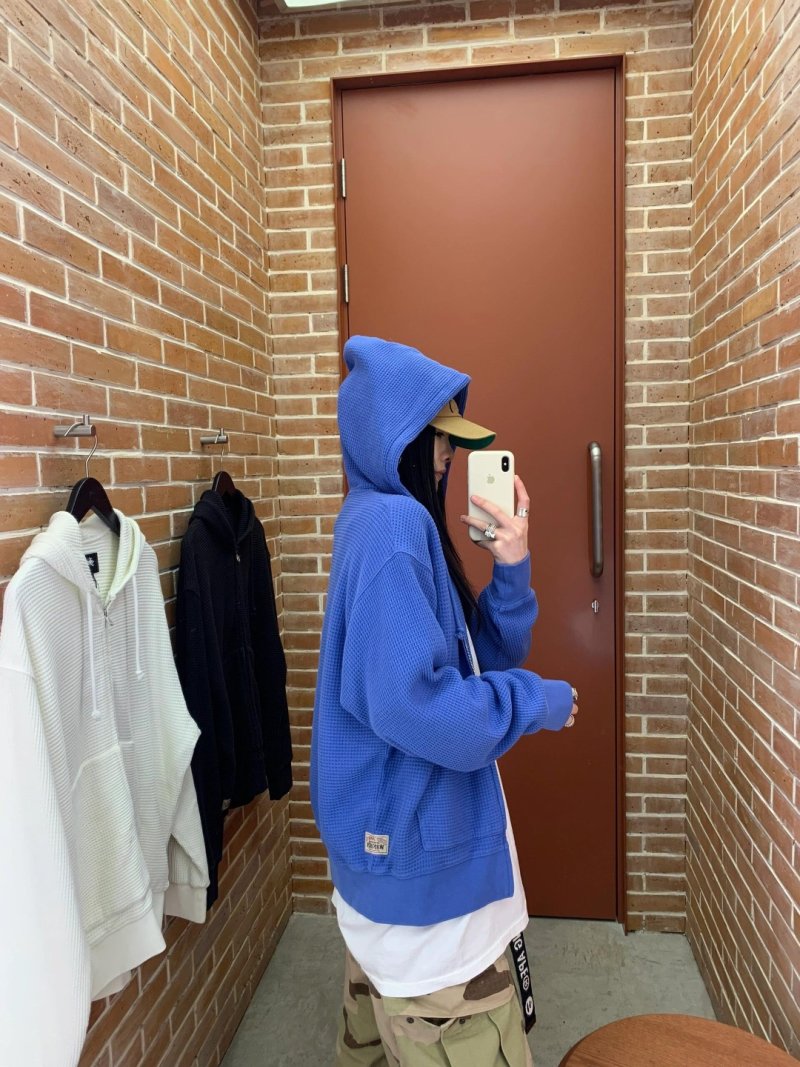 Blue Waffle Knit Zip Hoodie view